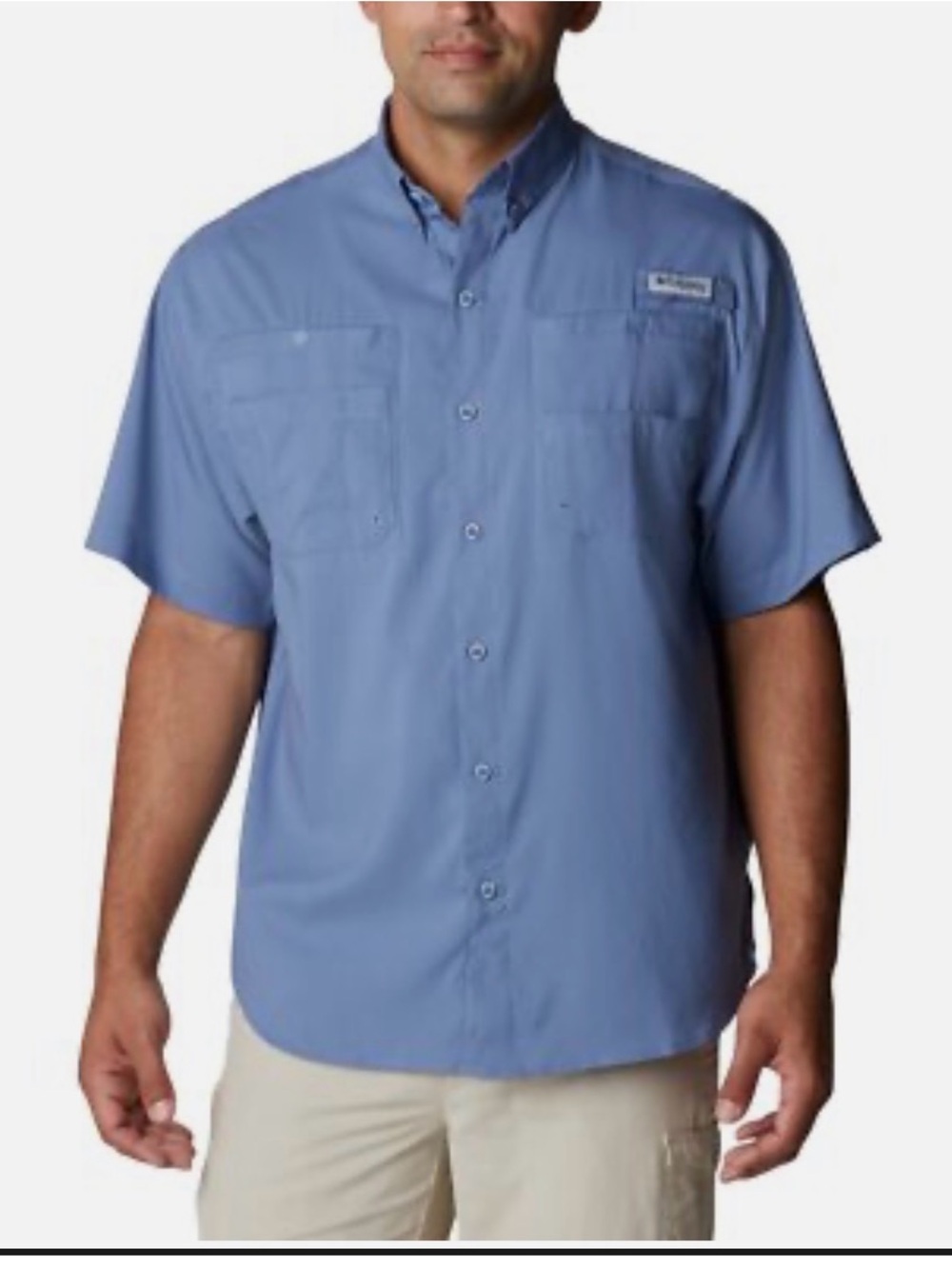 Columbia Men's PFG Tamiami Ii UPF 40 Large Short Sleeve Fishing Shirt Blue NEW